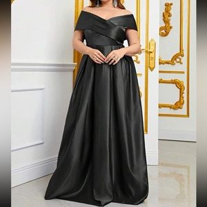 Off Shoulder Maxi Satin Gown Regular Prom Dress knz3102